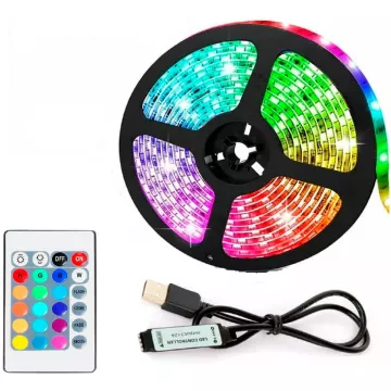 Cintas Led Colores Control Rgb 5m Versión Adhesiva